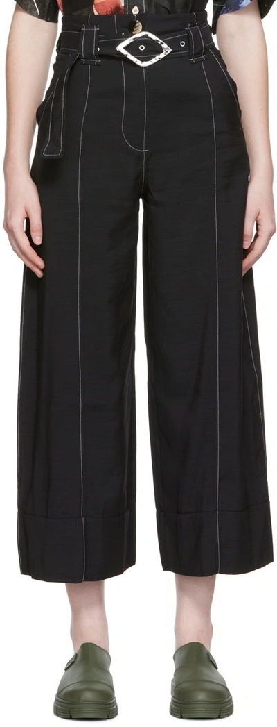 Ganni Black Contrast Trousers In 099 Black