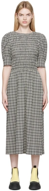 Ganni Gray Open Back Midi Dress In 275 Mini Check Black