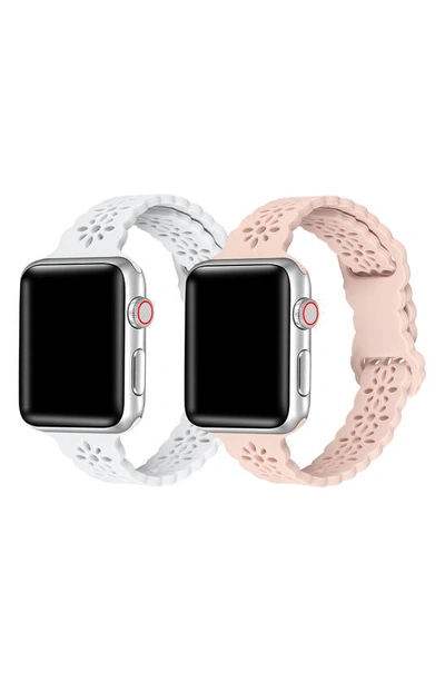 The Posh Tech Silicone Sport Apple Watch Band In Pink/ White