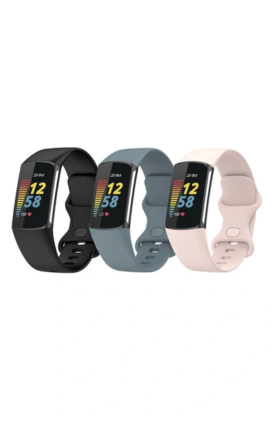 The Posh Tech Assorted Silicone Fitbit Band In Blue Mist/ Light Pink/ Black