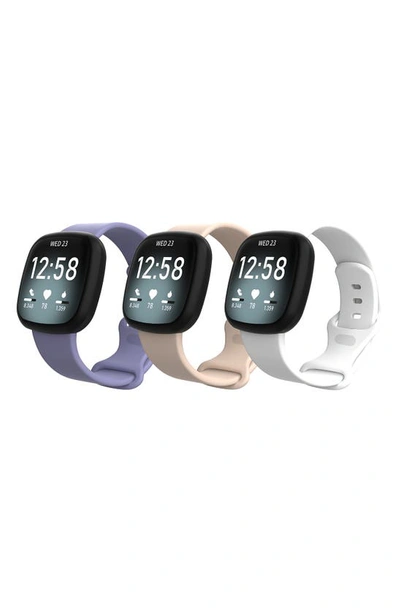 The Posh Tech Assorted Silicone Fitbit Band In White/ Light Pink/ Periwinkle