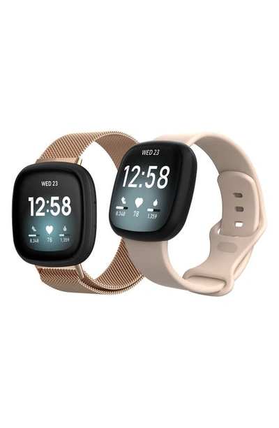 The Posh Tech Stainless Steel & Silicone Fitbit Band In Rose Gold/ Light Pink