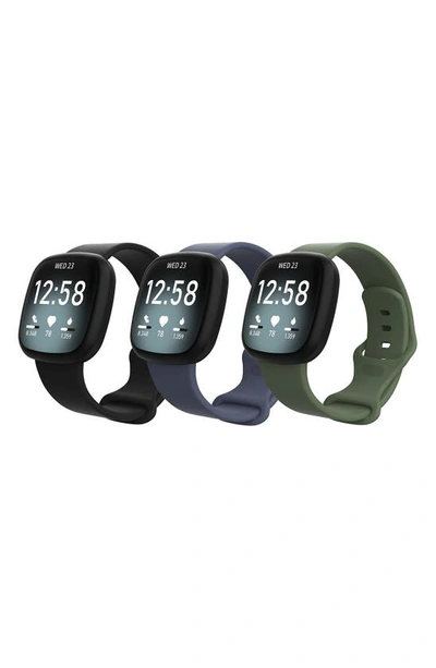 The Posh Tech Assorted Silicone Fitbit Band In Black/ Blue Grey/ Olive Green