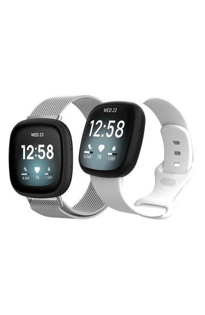 The Posh Tech Stainless Steel & Silicone Fitbit Band In Silver/ White