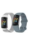 The Posh Tech Assorted 2-pack Silicone Sport & Stainless Steel Fitbit® Watchbands In Silver/ Blue Mist