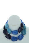 Olivia Welles Riva Gold Plated Statement Bib Necklace And Earrings In Gold-blue