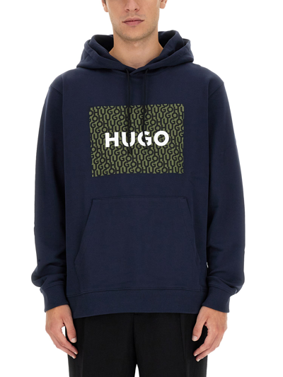 Hugo Sweatshirt With Logo Print In Blue