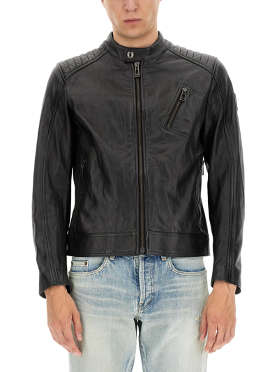 Belstaff Mens Grey Leather Outerwear Jacket In Black