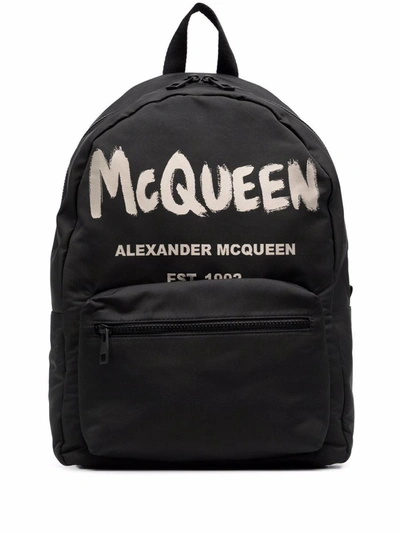 Alexander Mcqueen Graffiti Logo Backpack In Black