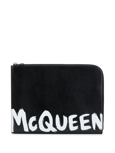 Alexander Mcqueen Graffiti Leather Pouch In Black