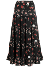 See By Chloé Juliette Tiered Floral-print Recycled Crepe De Chine Midi Skirt In Black