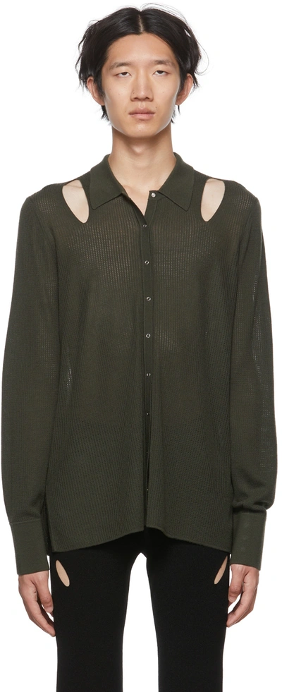 Dion Lee Khaki Cutout Cardigan In Shadow Green