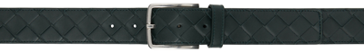 Bottega Veneta Men's Cintura Intrecciato Leather Belt In Black Silver