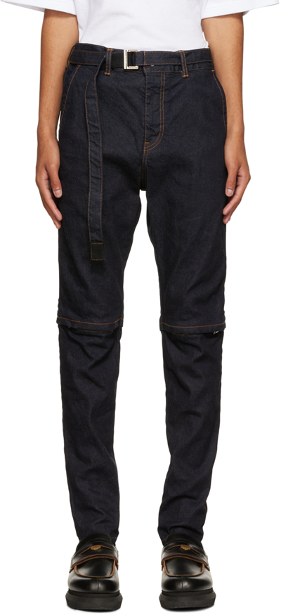 Sacai Indigo Zip Knee Jeans In 499 Indigo