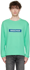 SEEKINGS GREEN COTTON LONG SLEEVE T-SHIRT