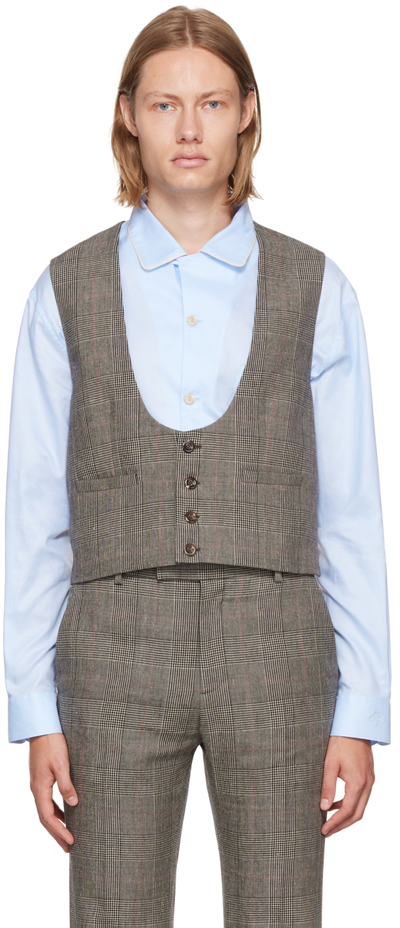Gucci Prince Of Wales-check Wool-blend Waistcoat In 1136 Grey/black/mc