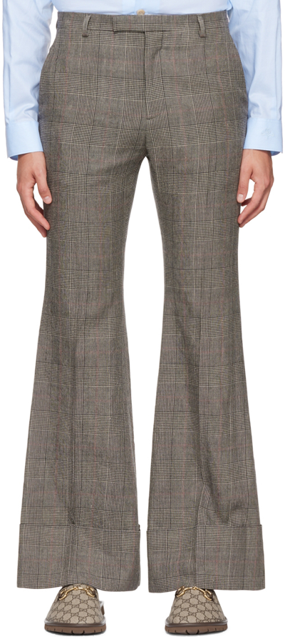Gucci Prince Of Wales Wool Linen Trouser In Gray
