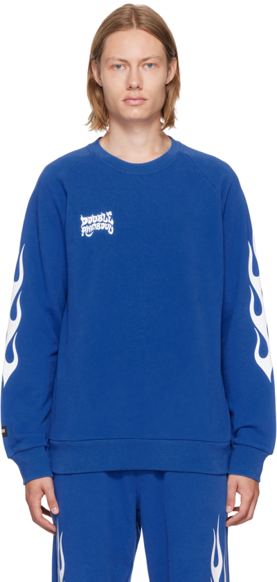 Double Rainbouu Blue Couch Surf Sweater In Blazed (cobalt)