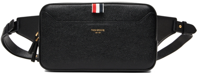 Thom Browne Tricolour-tab Grained-leather Belt Bag In Black