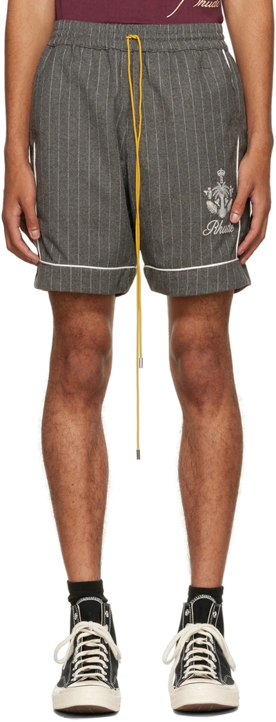 Rhude Gray Pinstripe Shorts In Grey Stirpes