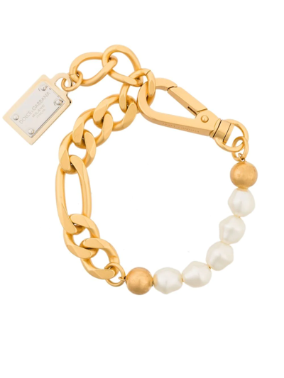 Dolce & Gabbana Logo-plaque Chain Bracelet In Gold | ModeSens