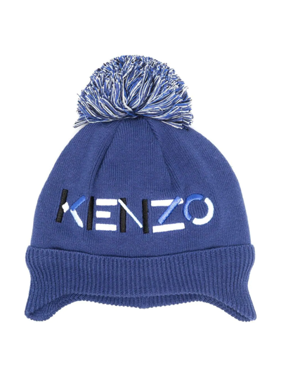 Kenzo Babies' Logo-embroidered Pompom Hat In Blue