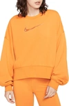 Nike Sportswear Swoosh Oversize Crop Fleece Sweatshirt In Light Curry/pearl White/desert Ochre