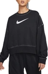 Nike Women's  Sportswear Swoosh Cropped Crew Sweatshirt In Black/ Black/ White