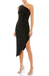 Mac Duggal Pearl Encrusted One Shoulder Asymmetrical Hem Mid Dress In Black