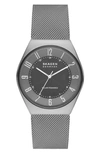 Skagen Men's Grenen Solar Powered Charcoal-tone Stainless Steel Mesh Watch 37mm In Charcoal
