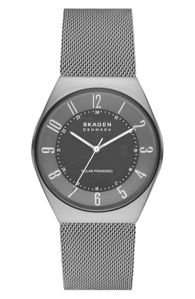 Skagen Men's Grenen Solar Powered Charcoal-tone Stainless Steel Mesh Watch 37mm