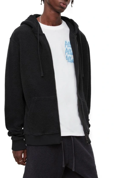 Allsaints Jackson Cotton Fleece Solid Relaxed Fit Full Zip Hoodie In Washed Black