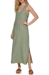 Dkny Linen V-neck Maxi Dress In Aloe Vera