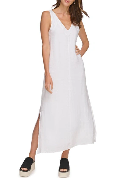 Dkny Linen V-neck Maxi Dress In White