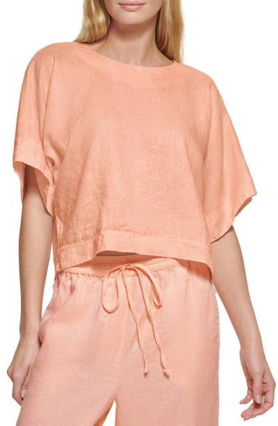 Dkny Drop Shoulder Boxy Linen Top In Flamingo