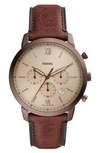 Fossil Neutra Chronograph Leather Strap Watch, 44mm In Brown