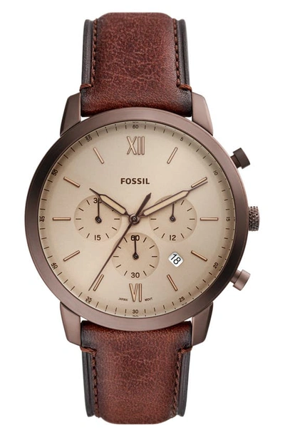 Fossil Neutra Chronograph Leather Strap Watch, 44mm In Brown