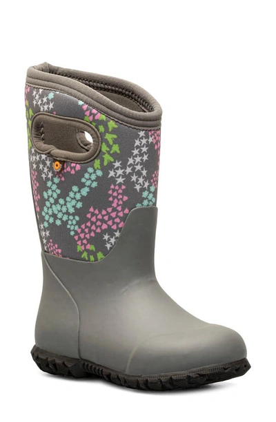 Bogs Kids' York Star Heart Waterproof Rain Boot In Gray Multi