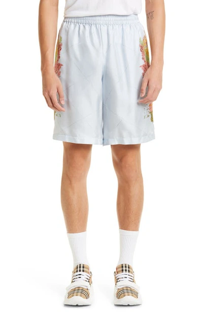 Burberry Men's Bradeston World Map Silk Shorts In Pale Blue