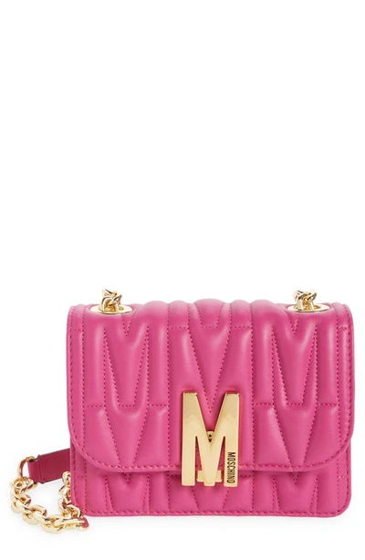 Moschino Medium M Logo Quilted Leather Shoulder Bag In Red