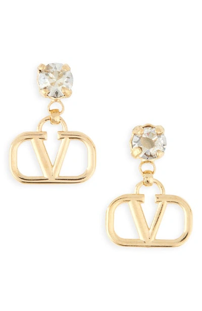 Valentino Vlogo Pendant Stud Earrings In Oro 18/ Crystal Silver Shade