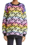 Versace La Greca Rainbow Monogram Wool Blend Sweater In Multicolor