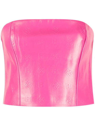 Rotate Birger Christensen Emili Pink Leatheret Top With Logo Jacquard Rotate Woman In Pink