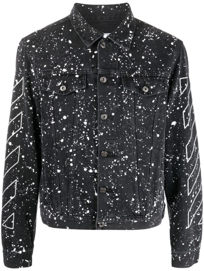 Off-white Paint Splattered Cotton Denim Jacket In Black White
