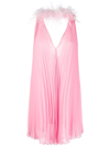 STYLAND PLEATED FEATHER-TRIM DRESS