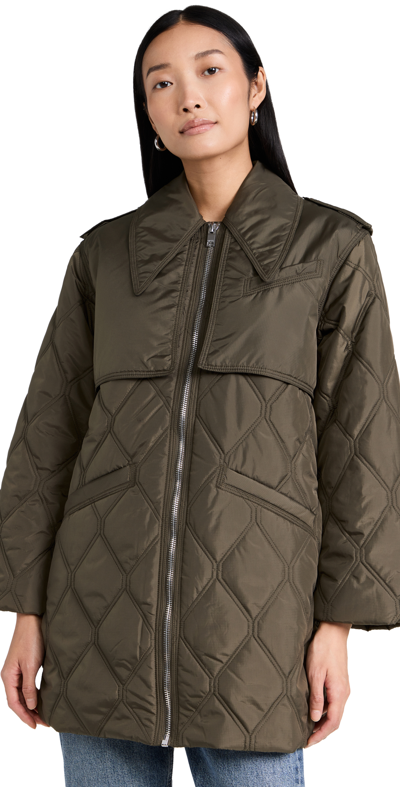 Ganni Quilted Green Recycled Ripstop Jacket Woman In Kalamata