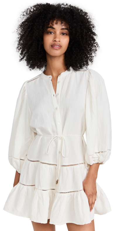 Significant Other Women's Theodora Linen-blend Mini Shirt Dress In White,brown