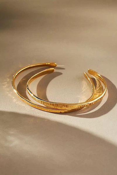 Anthropologie Set Of Two Delicate Hammered Bracelets In Gold