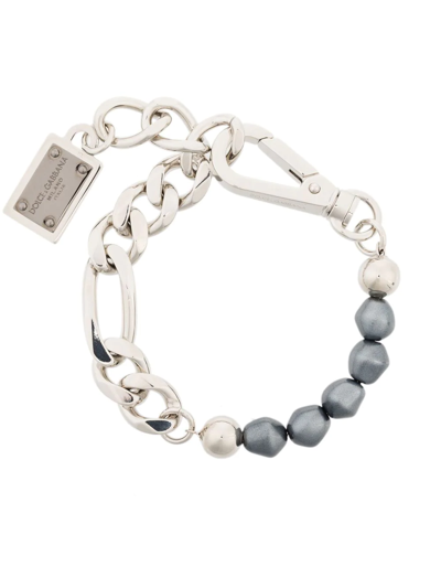 Dolce & Gabbana Logo-plaque Chain Link Bracelet In Silver