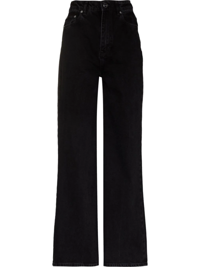 Ganni Magny Wide-leg High-rise Organic-cotton Denim Jeans In Black